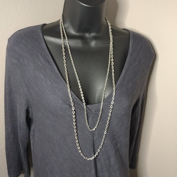 Silver Tone Sarah Coventry Vintage 2 Chain Necklace 30 Inches Long - Picture 1 of 9